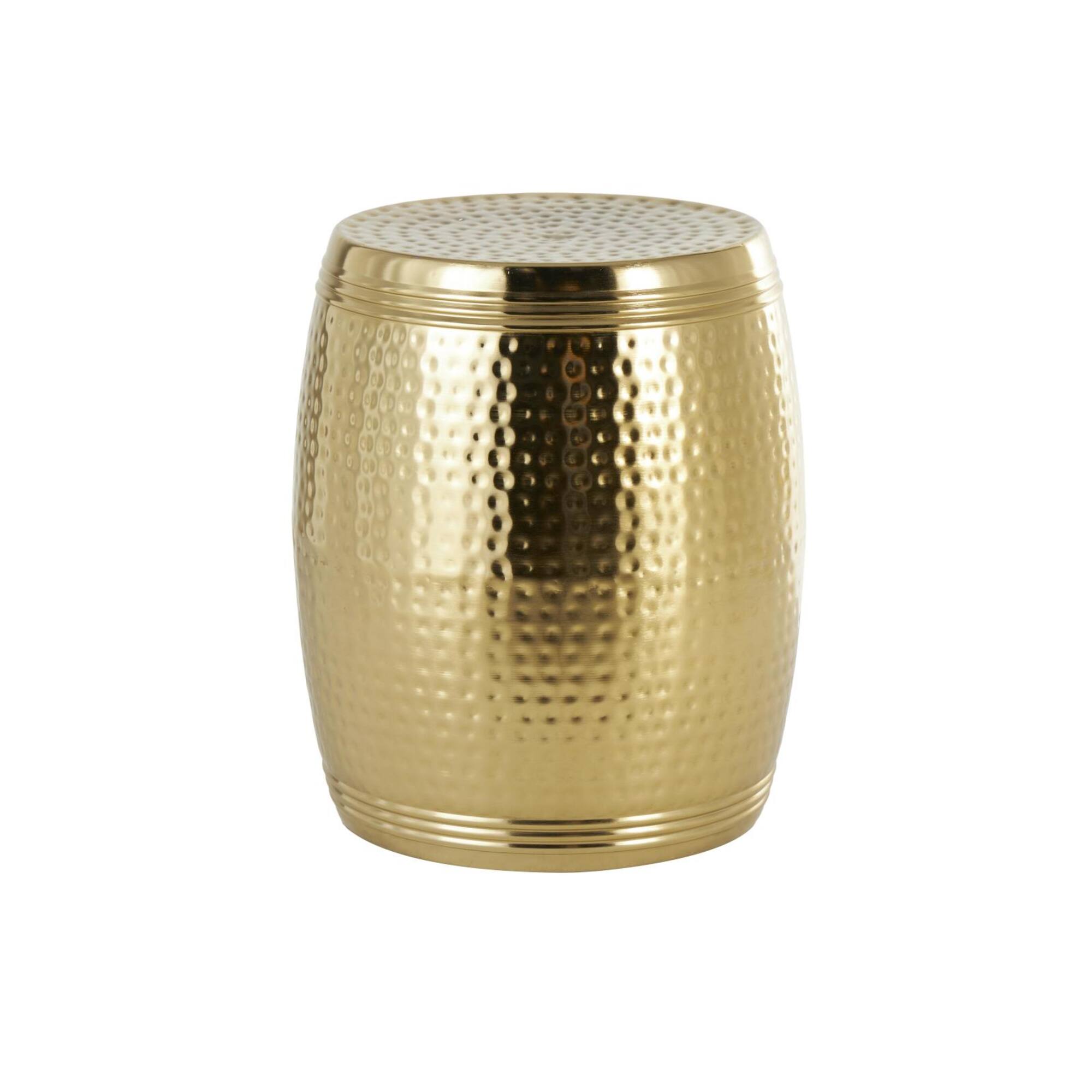 19" Gold Metal Hammered Drum Side End Accent Table
